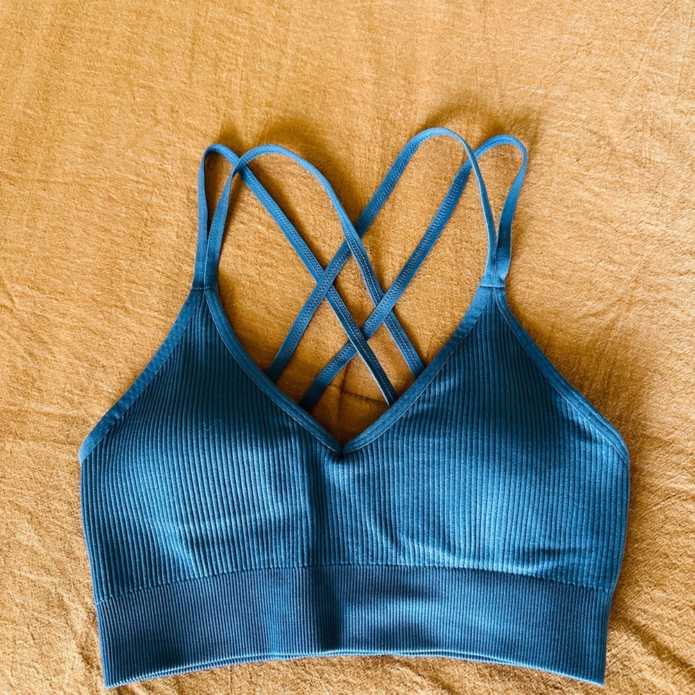 Aerie Blue Ribbed Strappy Bralette